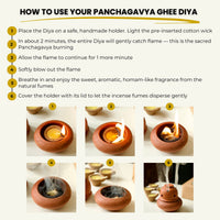 Cow dung based Panchagavya Ghee diya .12 Pre-Filled Diyas with Cow Ghee, Wick and Holder 6