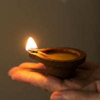 Cow dung based Panchagavya Ghee diya .12 Pre-Filled Diyas with Cow Ghee, Wick and Holder 4