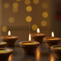 Cow dung based Panchagavya Ghee diya .12 Pre-Filled Diyas with Cow Ghee, Wick and Holder 3