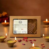 Cow dung based Panchagavya Ghee diya .12 Pre-Filled Diyas with Cow Ghee, Wick and Holder 1